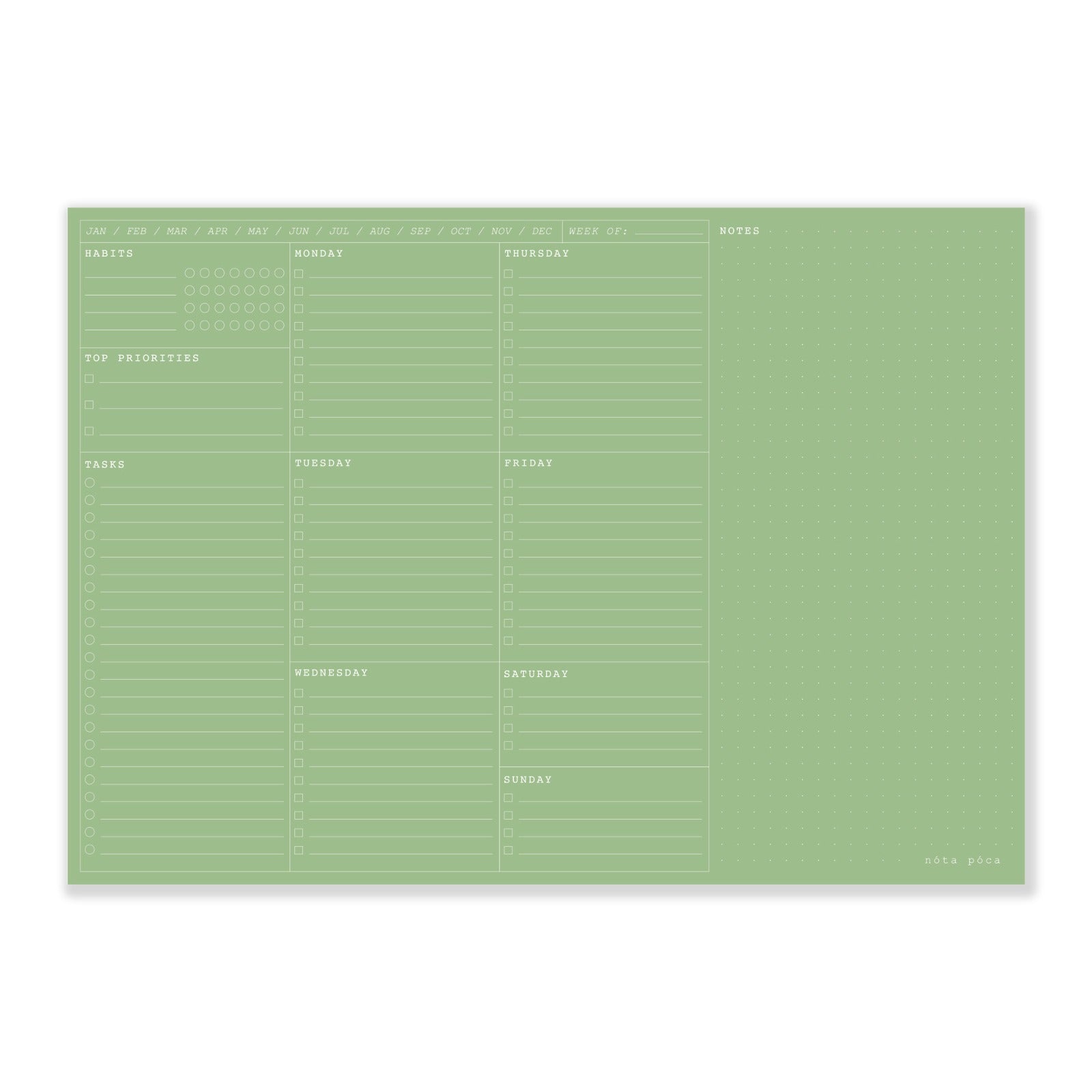 A4 Weekly Desk Pad in Forest Green
