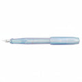 Fountain pen with a light blue body on a white background