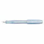 Fountain pen with a light blue body on a white background