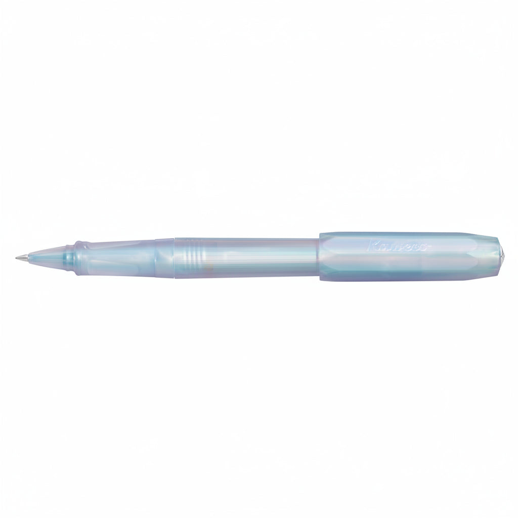 Transparent blue pen on a white background