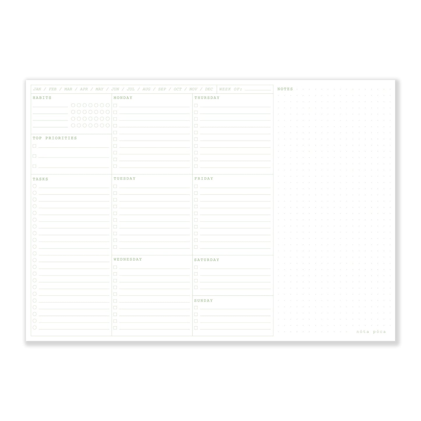 A4 Weekly Desk Pad in White & Green