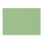 nóta póca forest green desk pad open to weekly planner layout