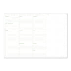 nóta póca white and green desk pad open showing weekly layout