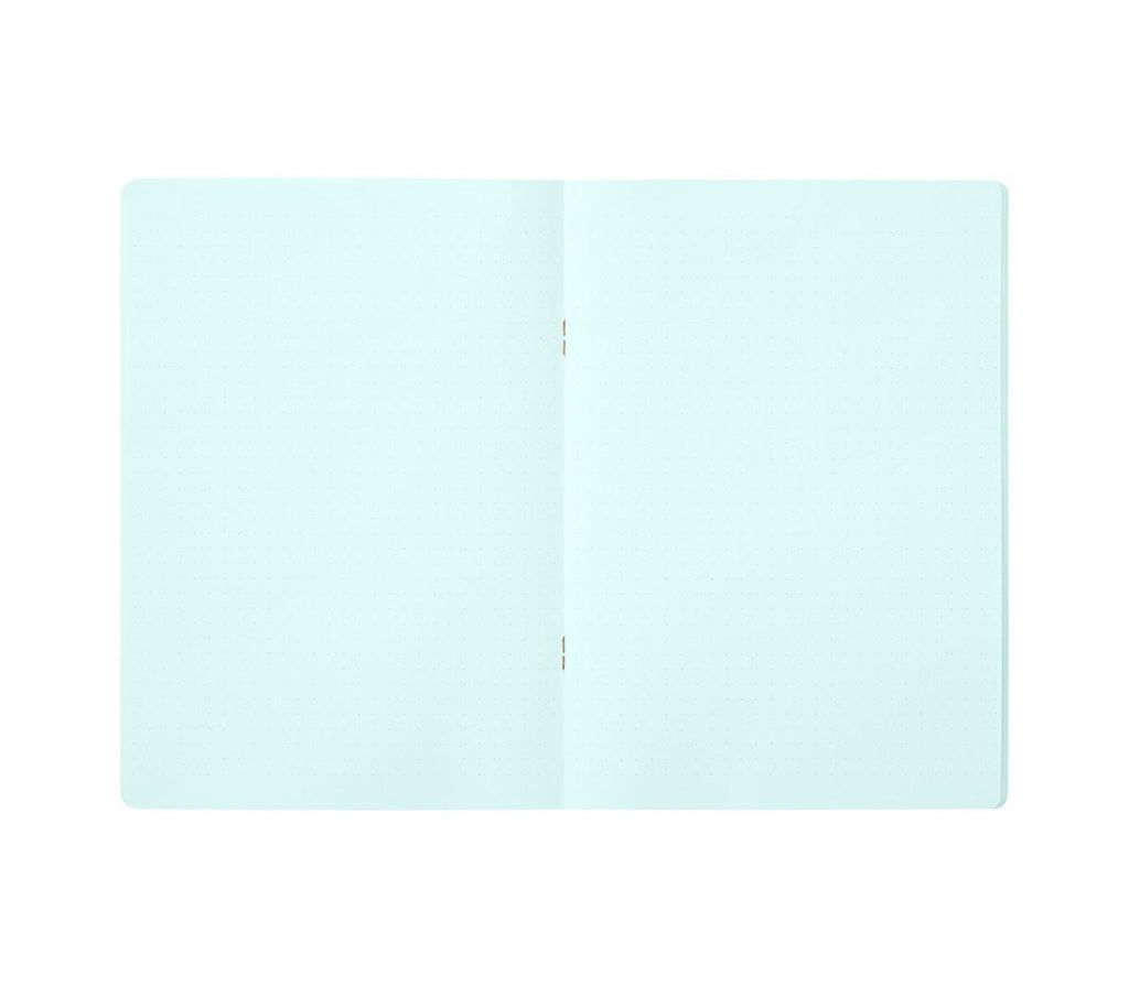 Midori A5 blue dot grid notebook open showing pages