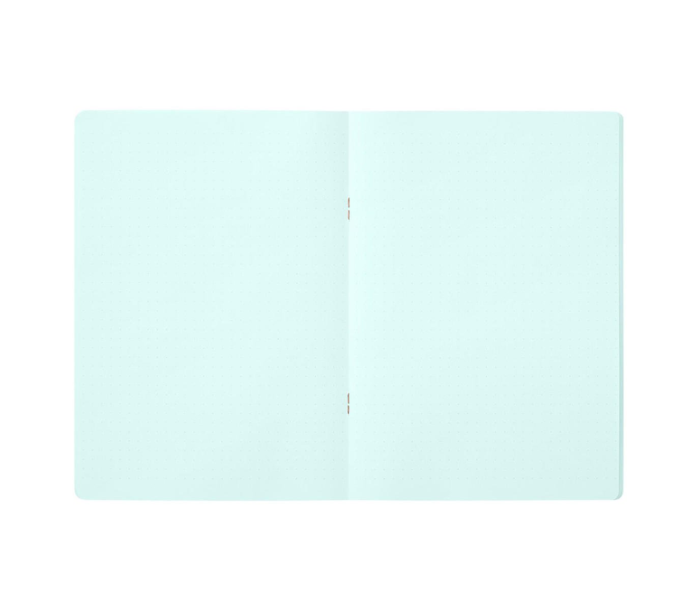 Midori A5 blue dot grid notebook open showing pages