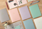 Midori A5 blue dot grid notebook lifestyle flat lay