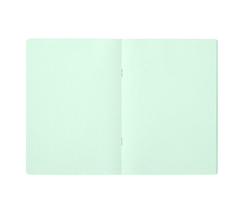 Midori A5 green dot grid notebook open showing pages