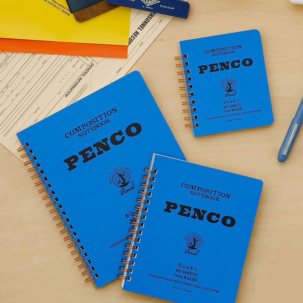 Penco blue composition book open showing lined pages
