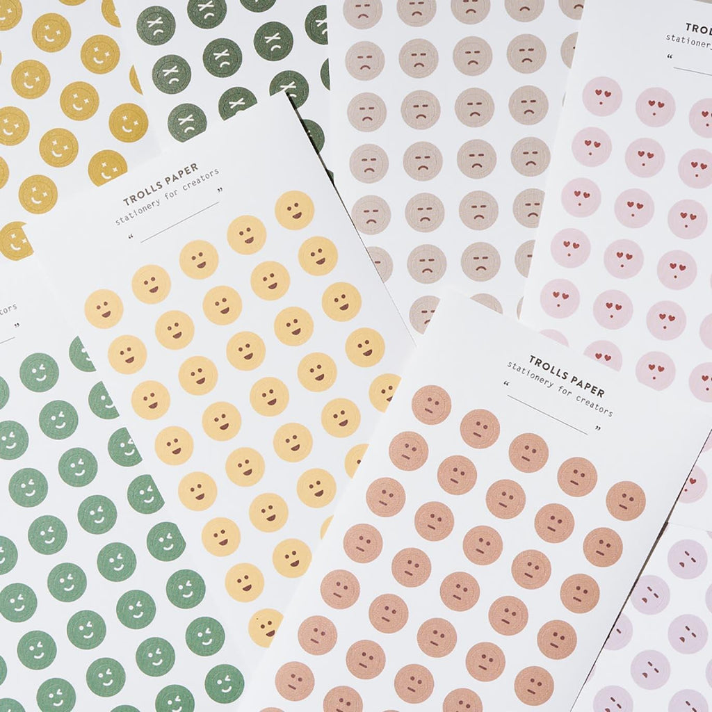 Trolls Paper emotion sticker sheets showing face designs
