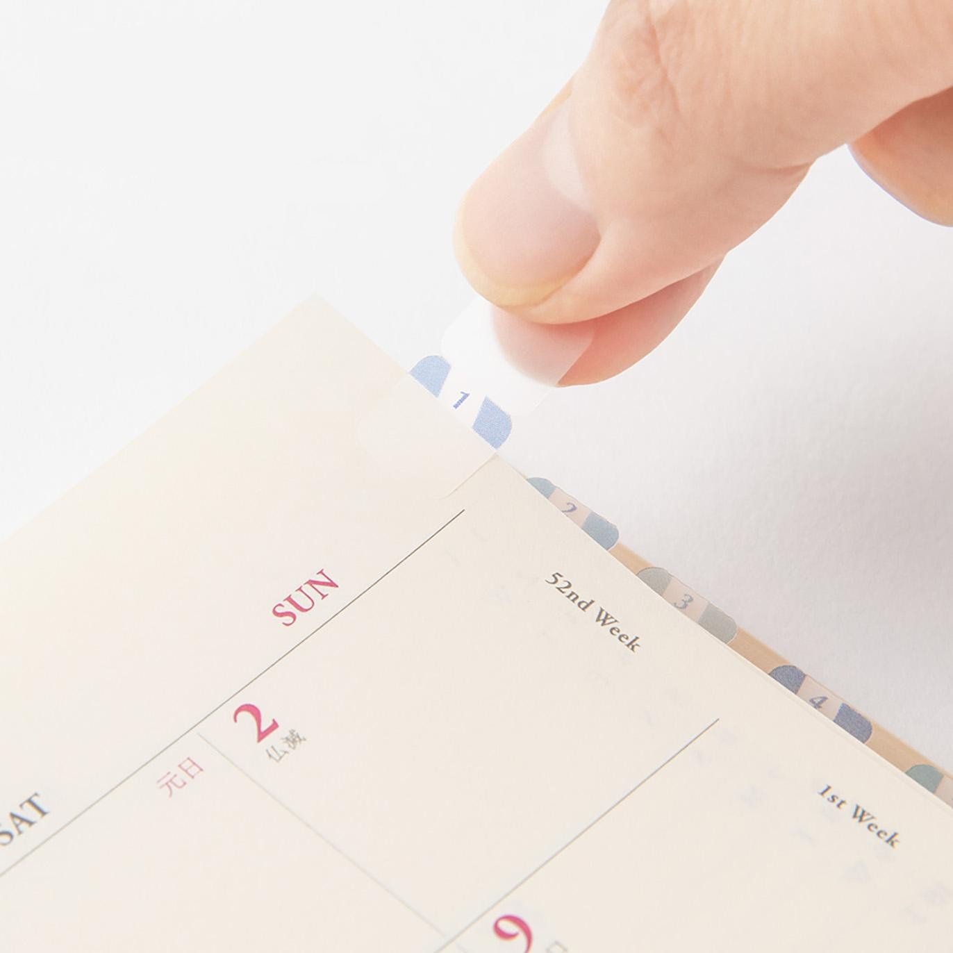 Midori index labels 48-piece sheet showing label designs