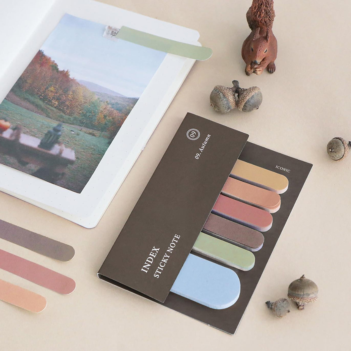 Iconic index sticky notes in autumn colour palette product photo