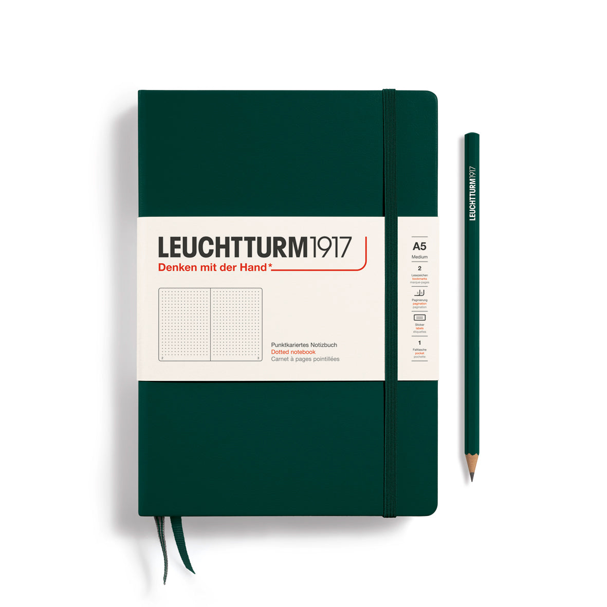 Leuchtturm1917 A5 hardcover notebook in forest green dotted