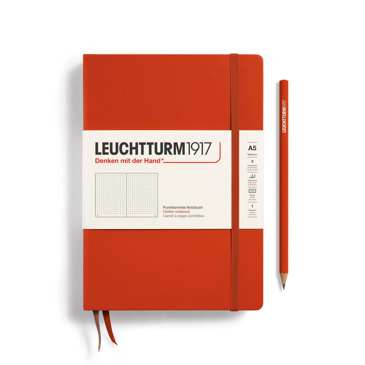 Leuchtturm1917 A5 hardcover notebook in fox red dotted