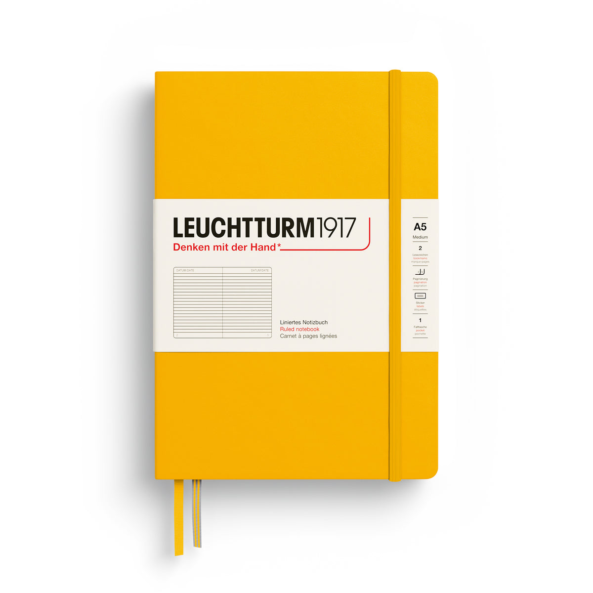 Leuchtturm1917 sunflower yellow A5 notebook open showing pages