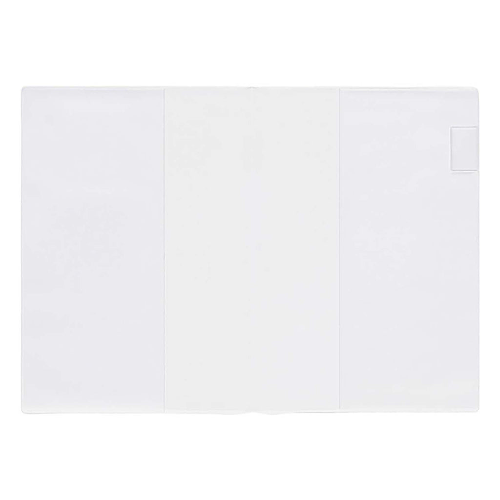 Midori MD Paper A5 clear cover on desk with pen