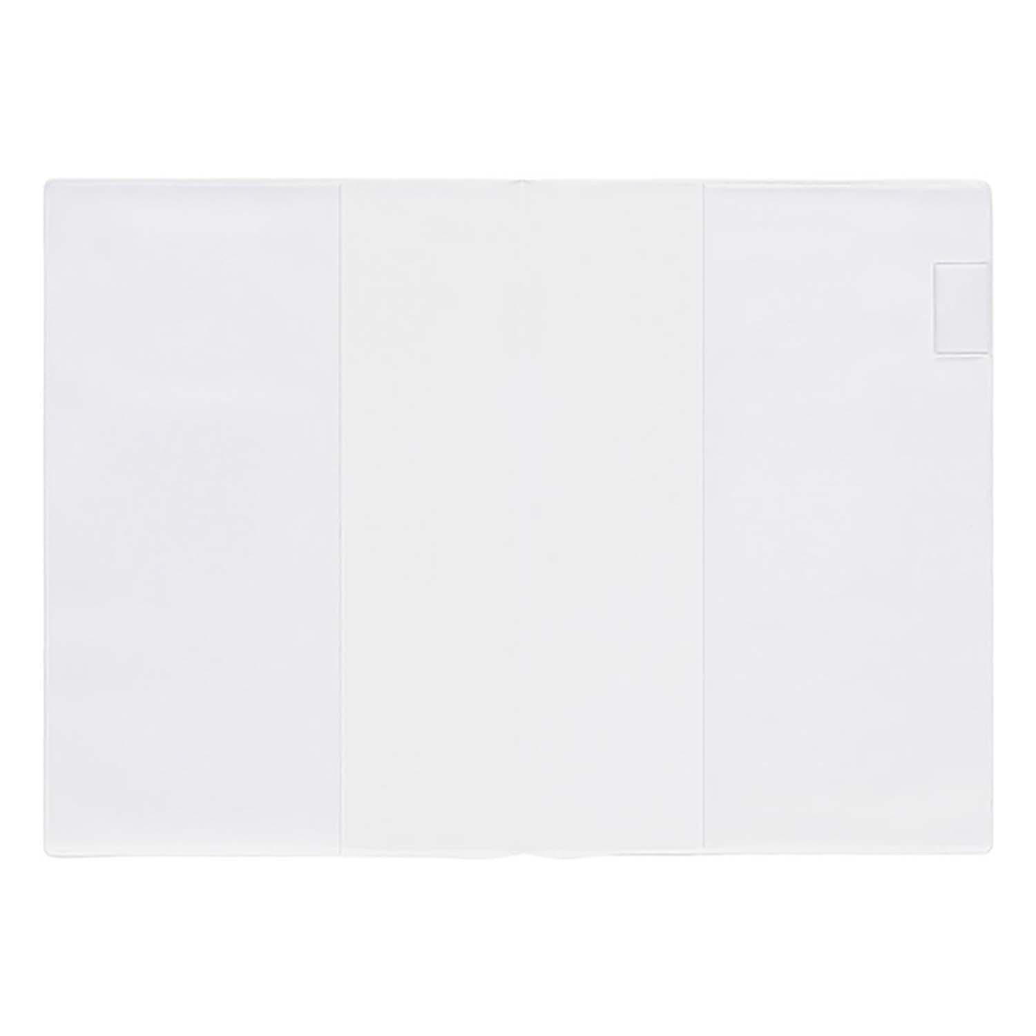 Midori MD Paper A5 clear cover on desk with pen