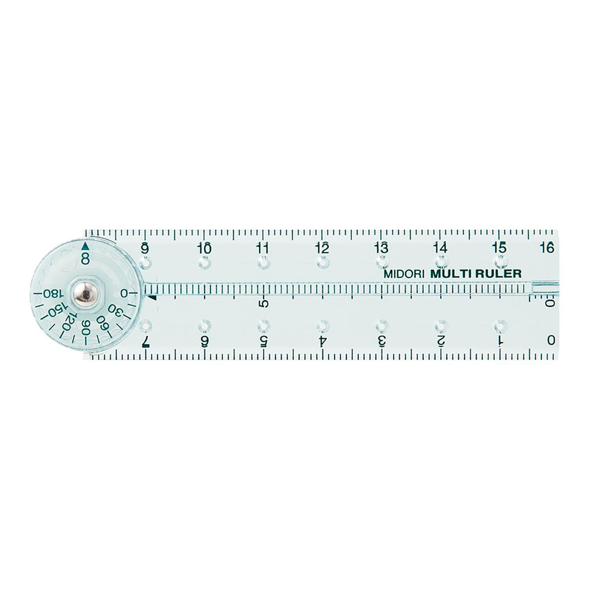 Midori 16cm blue ruler close-up showing measurement markings