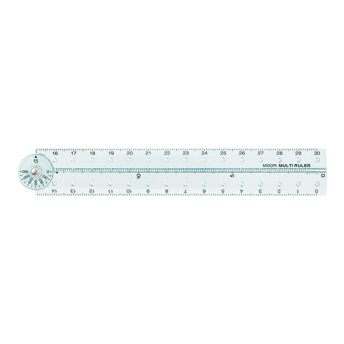 Midori 30cm blue ruler in use on notebook paper