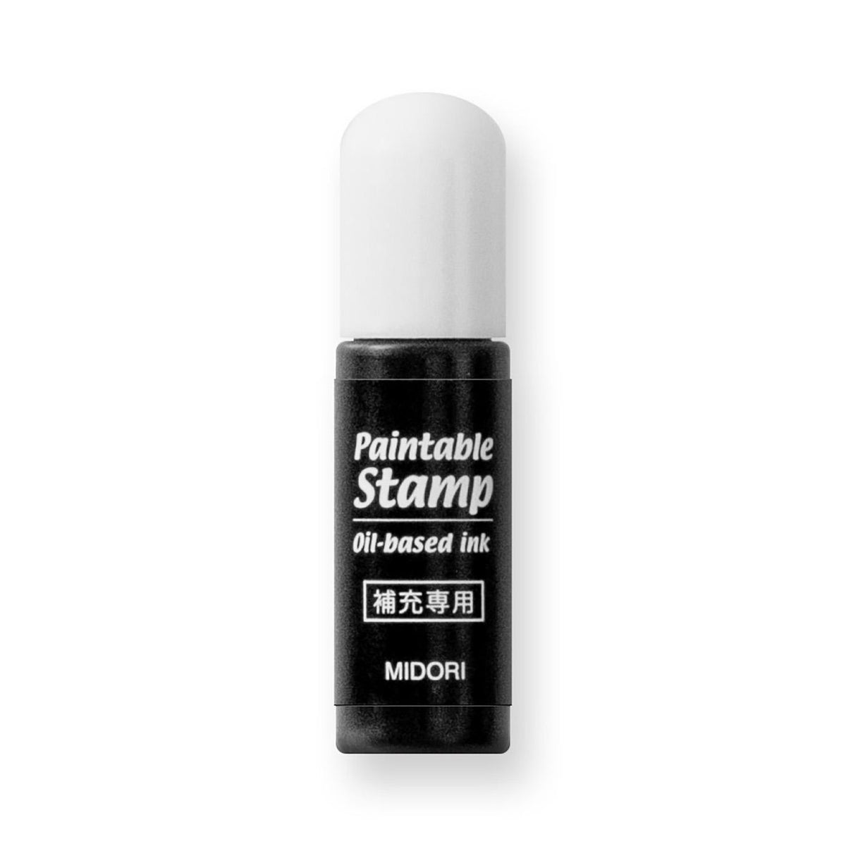 Midori stamp ink refill close-up showing bottle and cap