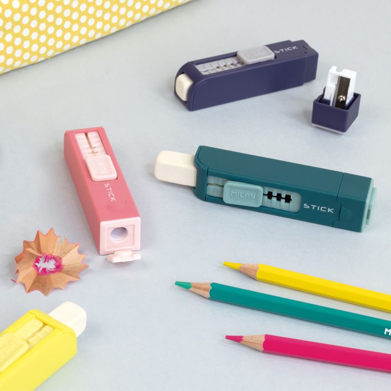 Milan stick slide up sharpeneraser yellow version