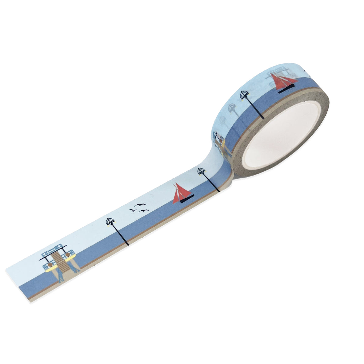 Salthill Prom washi tape unrolled showing full coastal print design