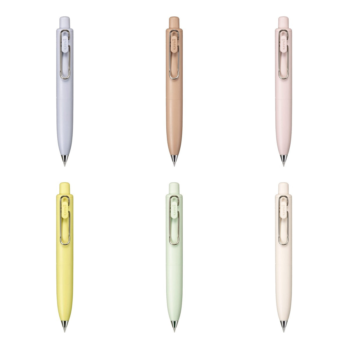 Uniball One P gel pen 0.5mm all 6 pastel colours — Soda, Coffee, Peach Milk, Banana, Fresh Mint, Yogurt
