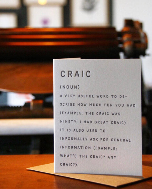 Define Craic Irish card showing inside with envelope