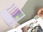 Iconic lavender index sticky notes fanned out showing colours
