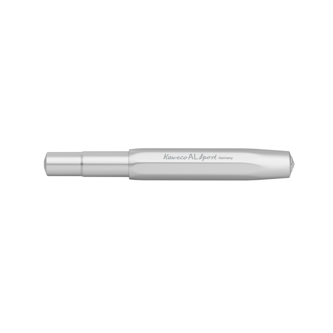 Kaweco AL Sport silver aluminium fountain pen cap removed