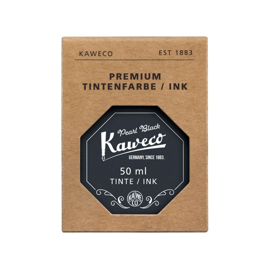 Kaweco Pearl Black ink 50ml bottle label close-up