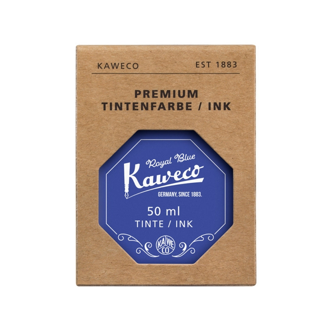 Kaweco Royal Blue ink 50ml bottle label close-up