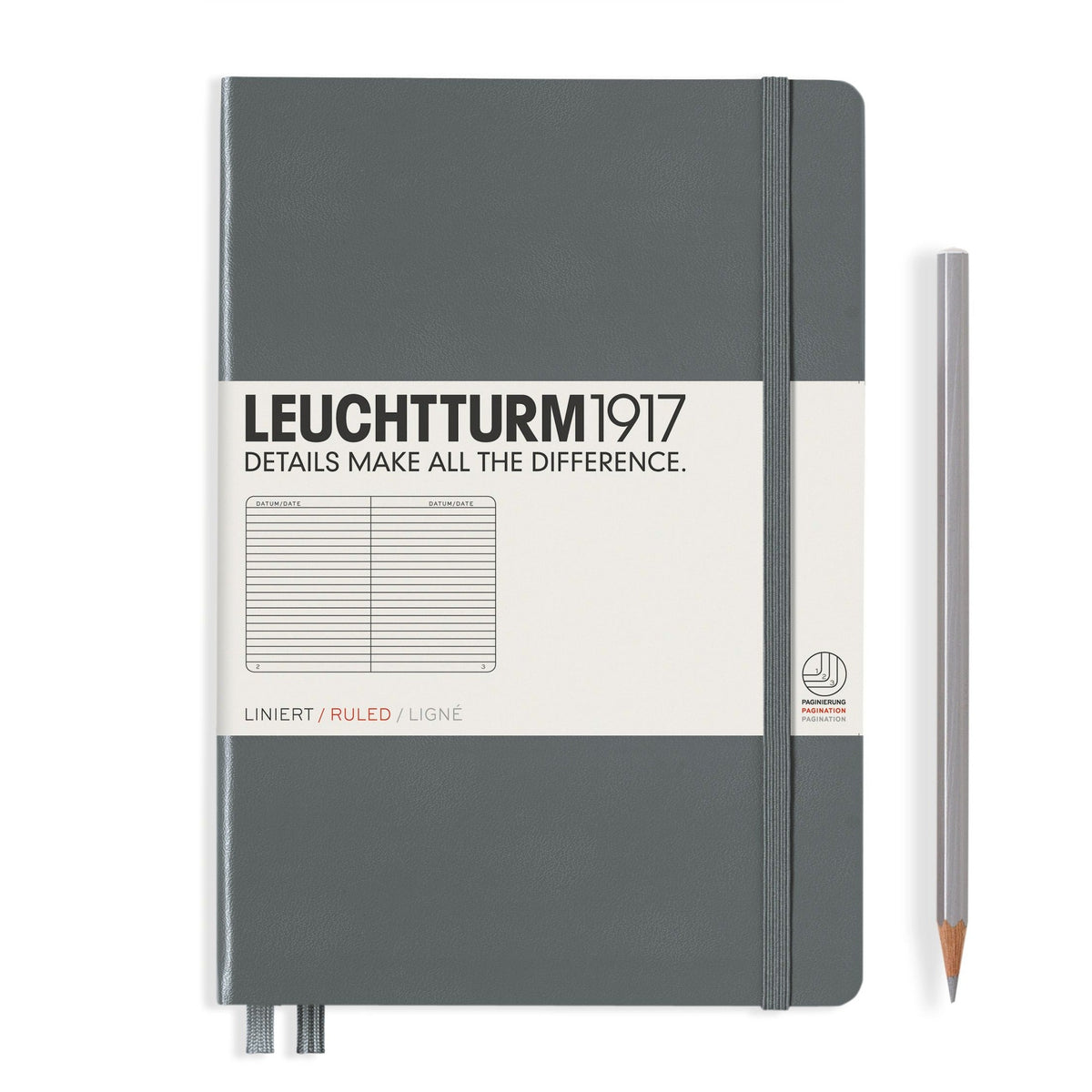 Leuchtturm1917 anthracite A5 notebook open showing pages
