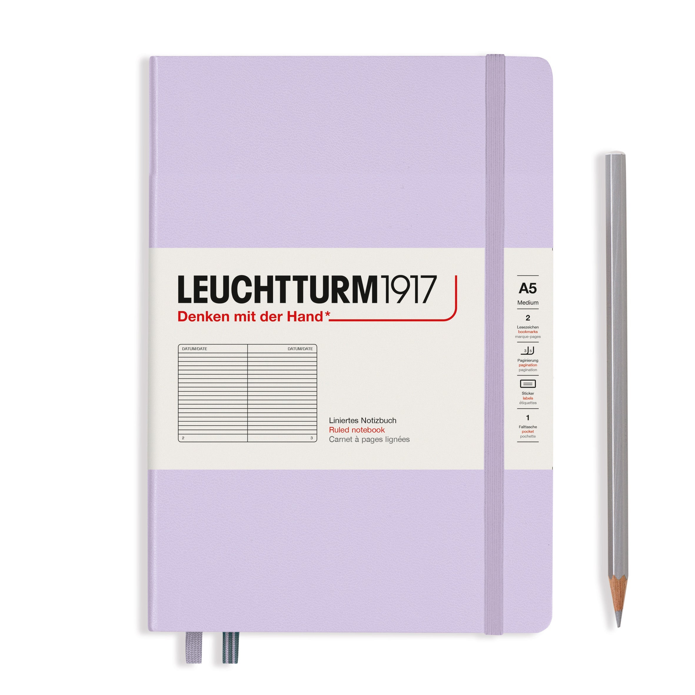 Leuchtturm1917 lilac A5 notebook open showing pages