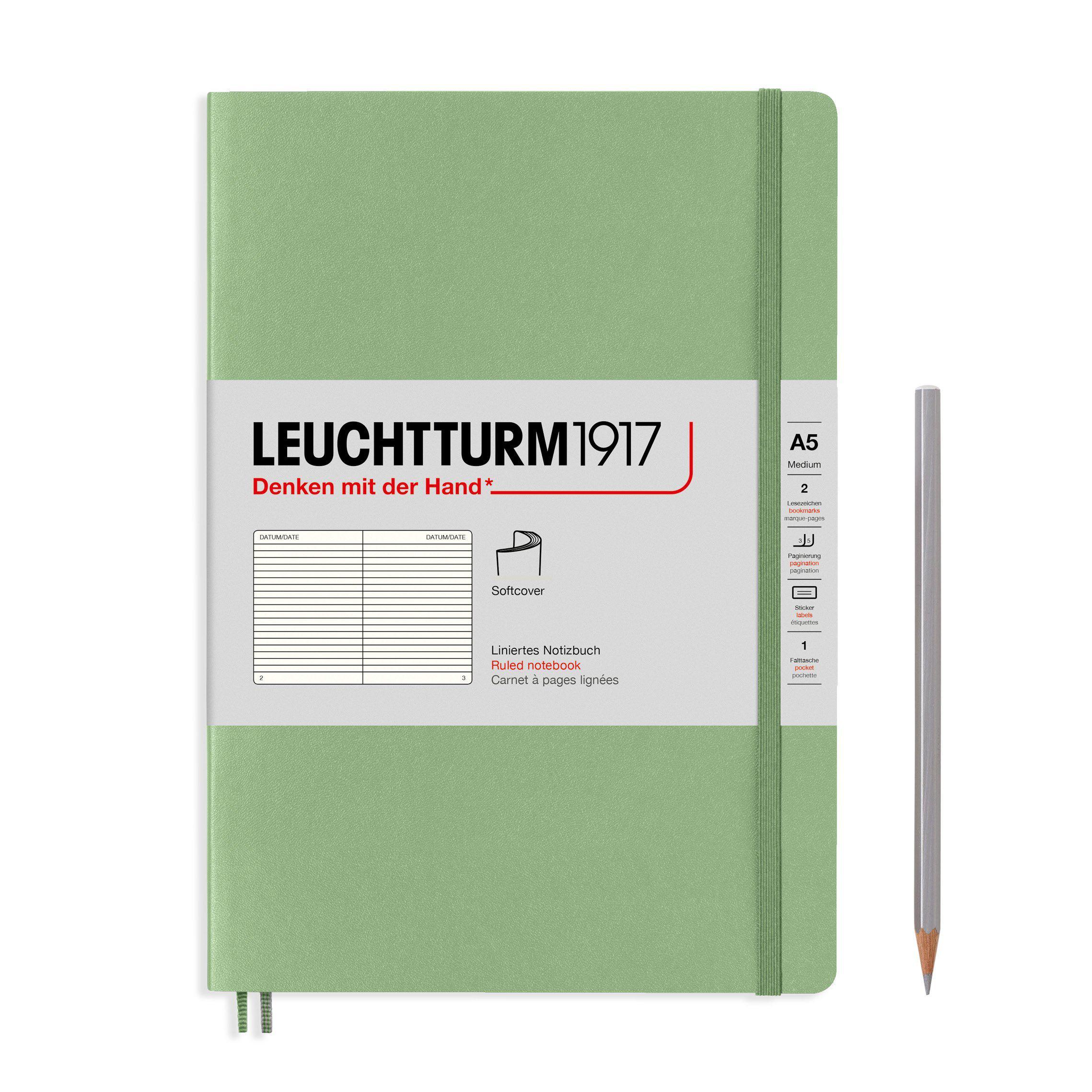 Leuchtturm1917 A5 Hardcover Notebook in Sage-Notebooks-leuchtturm 1917-Ruled-nóta póca