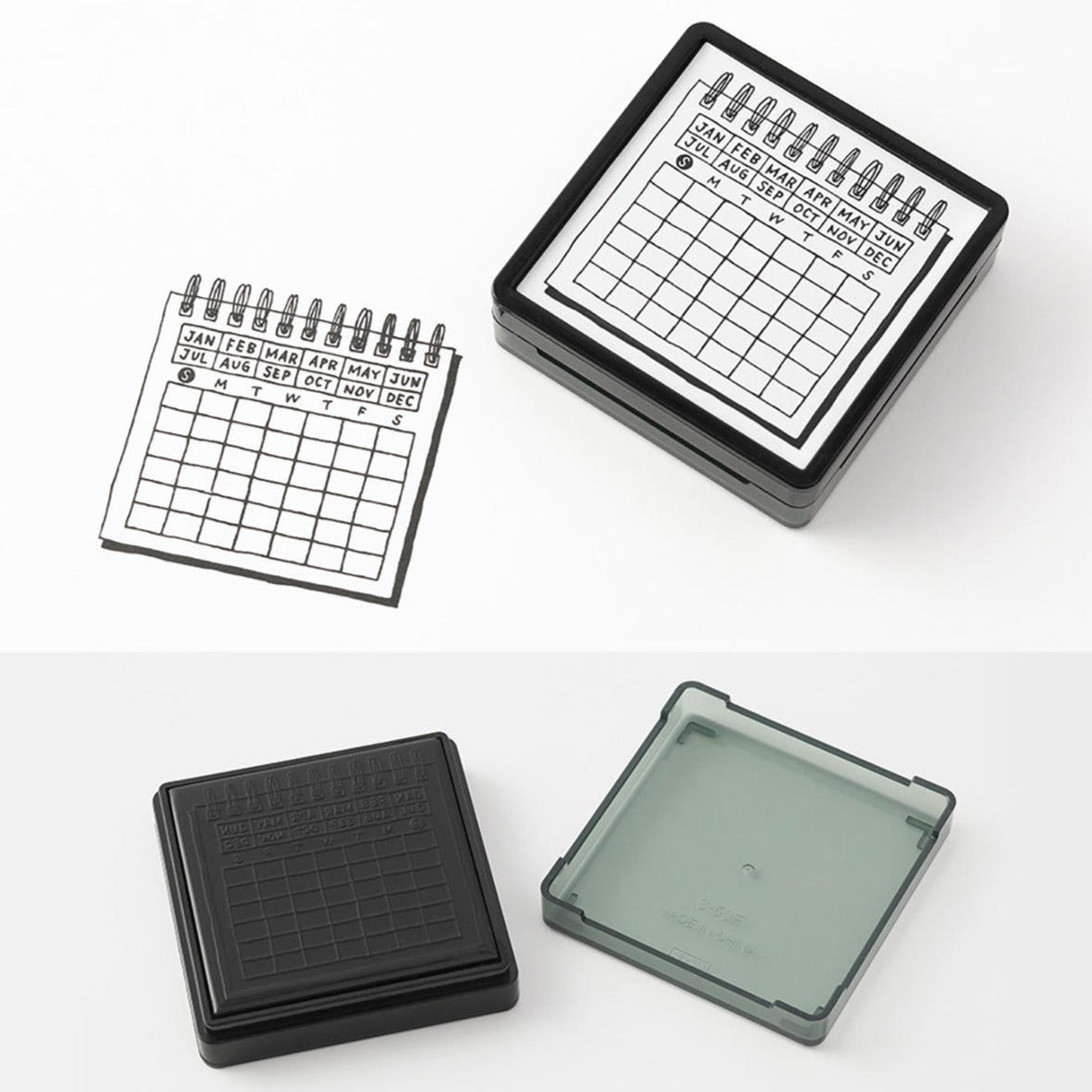 Midori calendar stamp impression on paper showing date grid