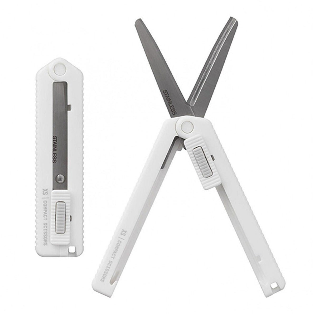 Midori white compact scissors open showing blades